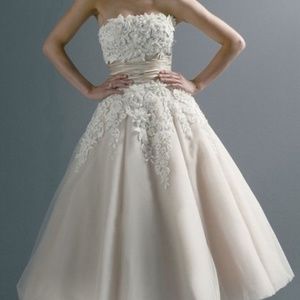 Justin Alexander Floral and Tulle Tea Length Wedding Dress
